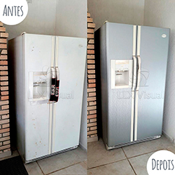 Envelopamento de geladeira Side By Side com Aço Escovado em SP - Antes e depois